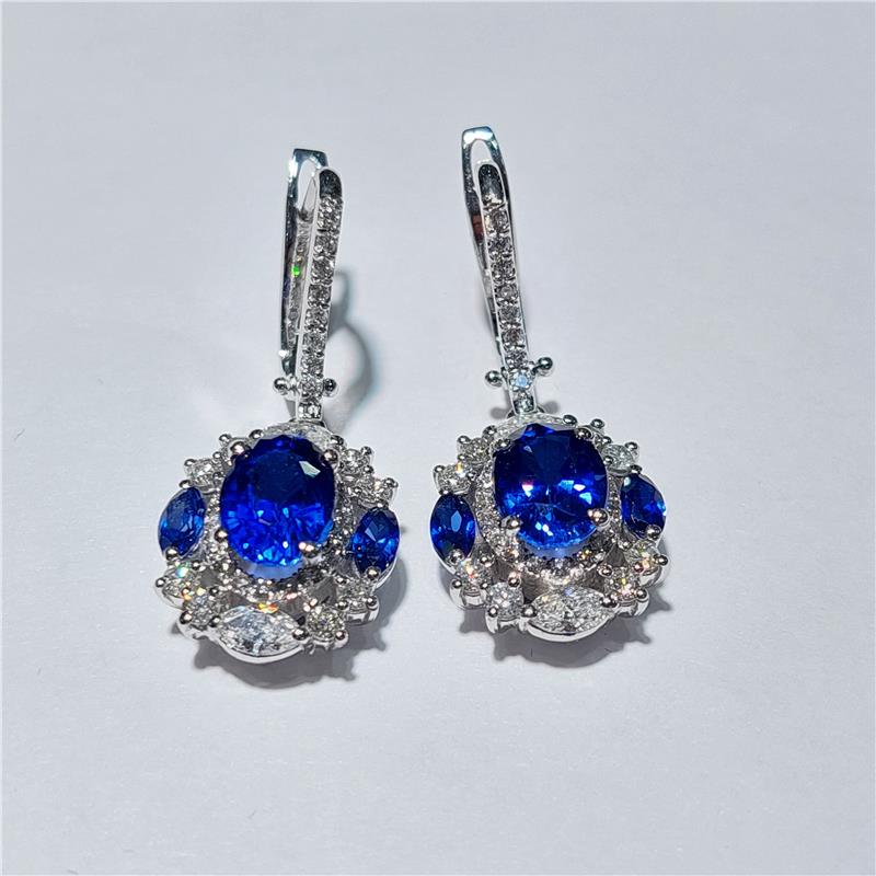 1,38 Карат Бриллиант 14 K Белое Золото Серьги 7,10 гр