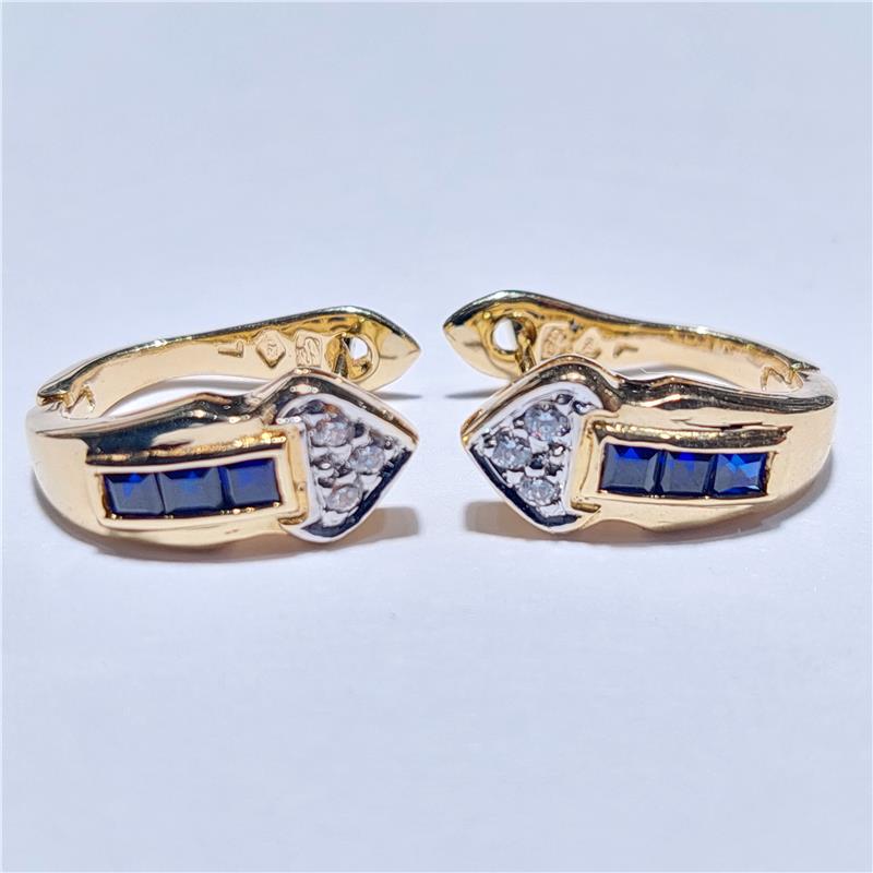 0,08 Карат Бриллиант 18 K Желтое Золото Серьги 5,63 гр